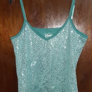 Sequined Vanity tanktop XL Turquoise